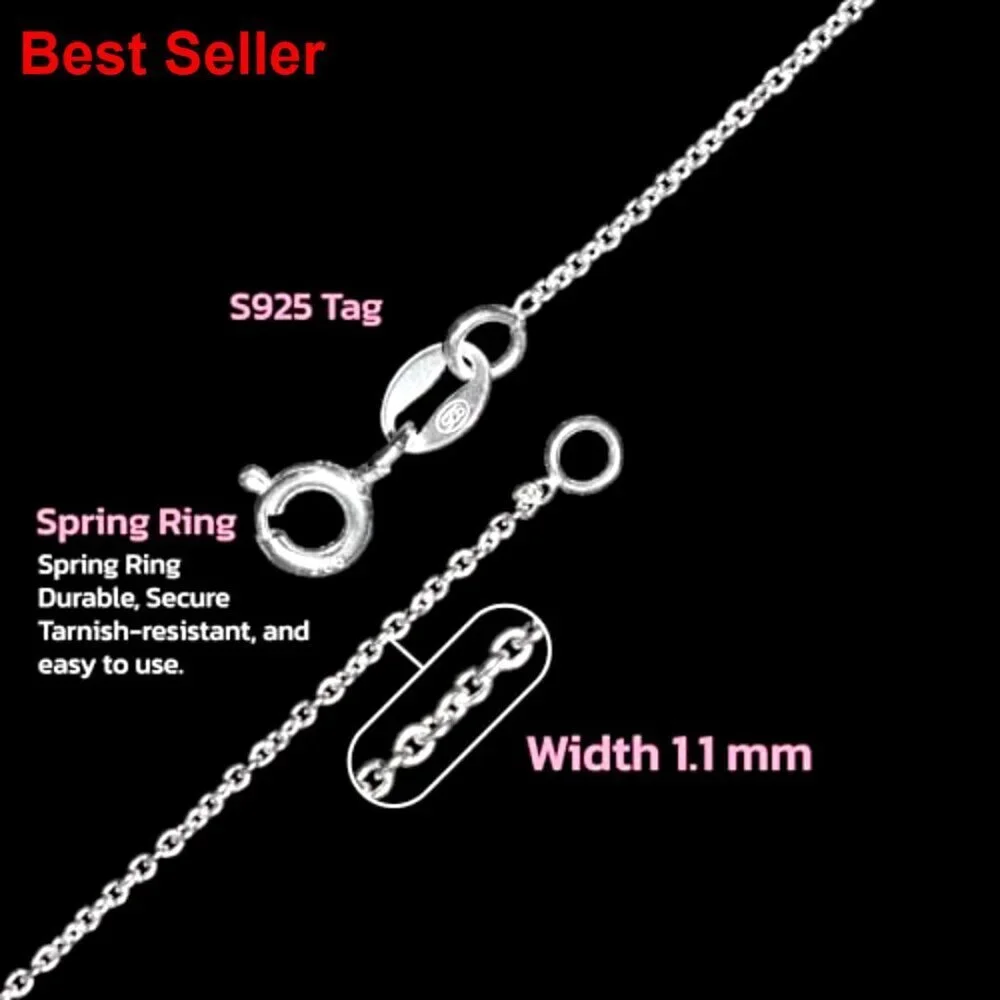 925 Sterling Silver Chain Necklace 1.1mm Cable Chain Hypoallergenic